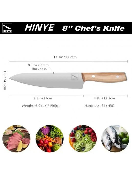 Hinye-8" CHEF'S KNIFE VG10 STEEL NATURAL MAHOGANY HANDLE