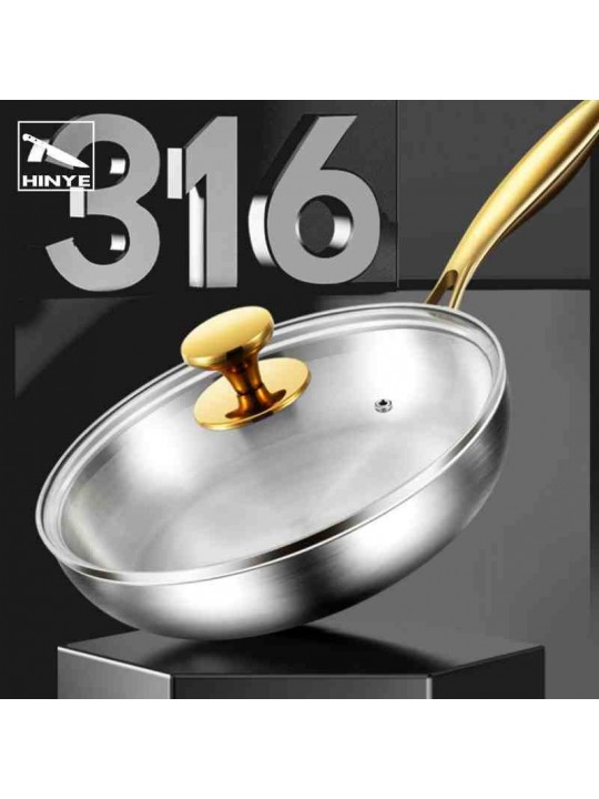 Hinye-Household uncoated 316 stainless steel pan, steak frying pan